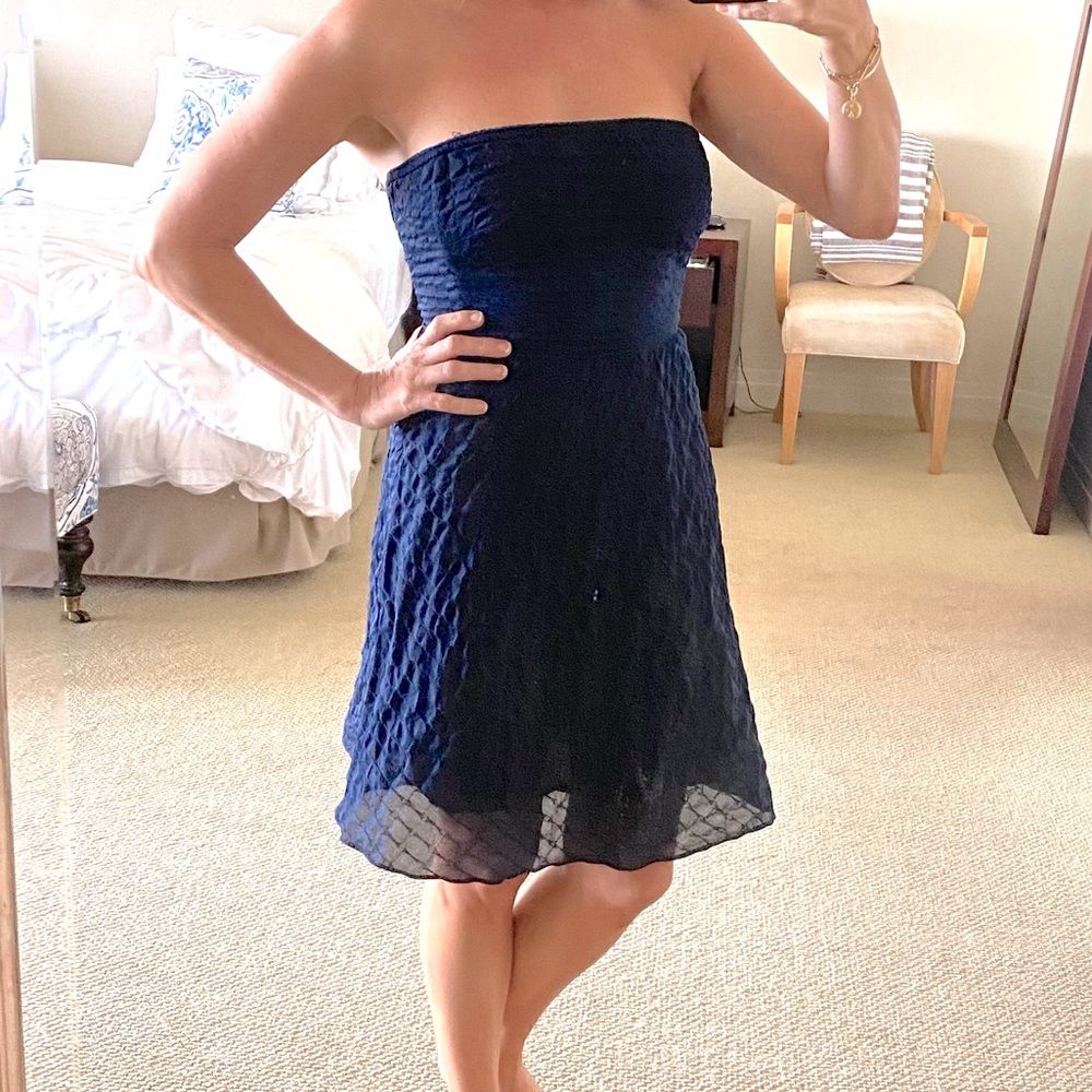JCrew petite strapless navy dress sz 4